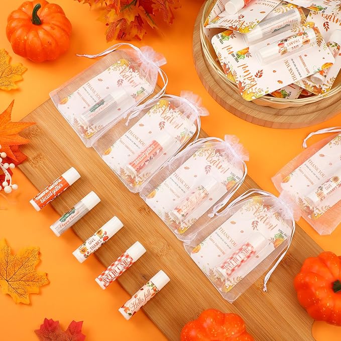 30 Pack Hello Fall Thanksgiving Party Gifts Bulk Lip Balms Favors Employee Appreciation Gifts Small Thank You Gifts for Women Men Satff Coworkers Teachers-FemmiqueWomen