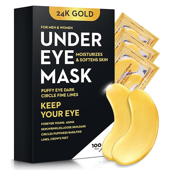 200Pcs/100 Pair Under Eye Patches Gold for Dark Circles, Puffy Eyes, and Wrinkles, 24K Gold Eye Mask for Face, Eye Cream for Men and Women-FemmiqueWomen