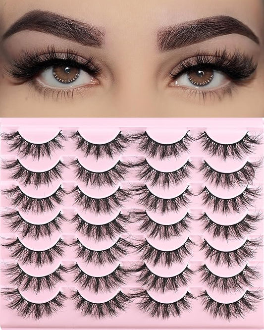 FARRED Cat Eye Lashes Short Natural Eyelashes 15mm Fluffy Wispy Strip Eyelash 14 Pairs Cute Natural Fake Lashes Packs Small Full Pestañas Set (F10 | 9-15mm)-FemmiqueWomen