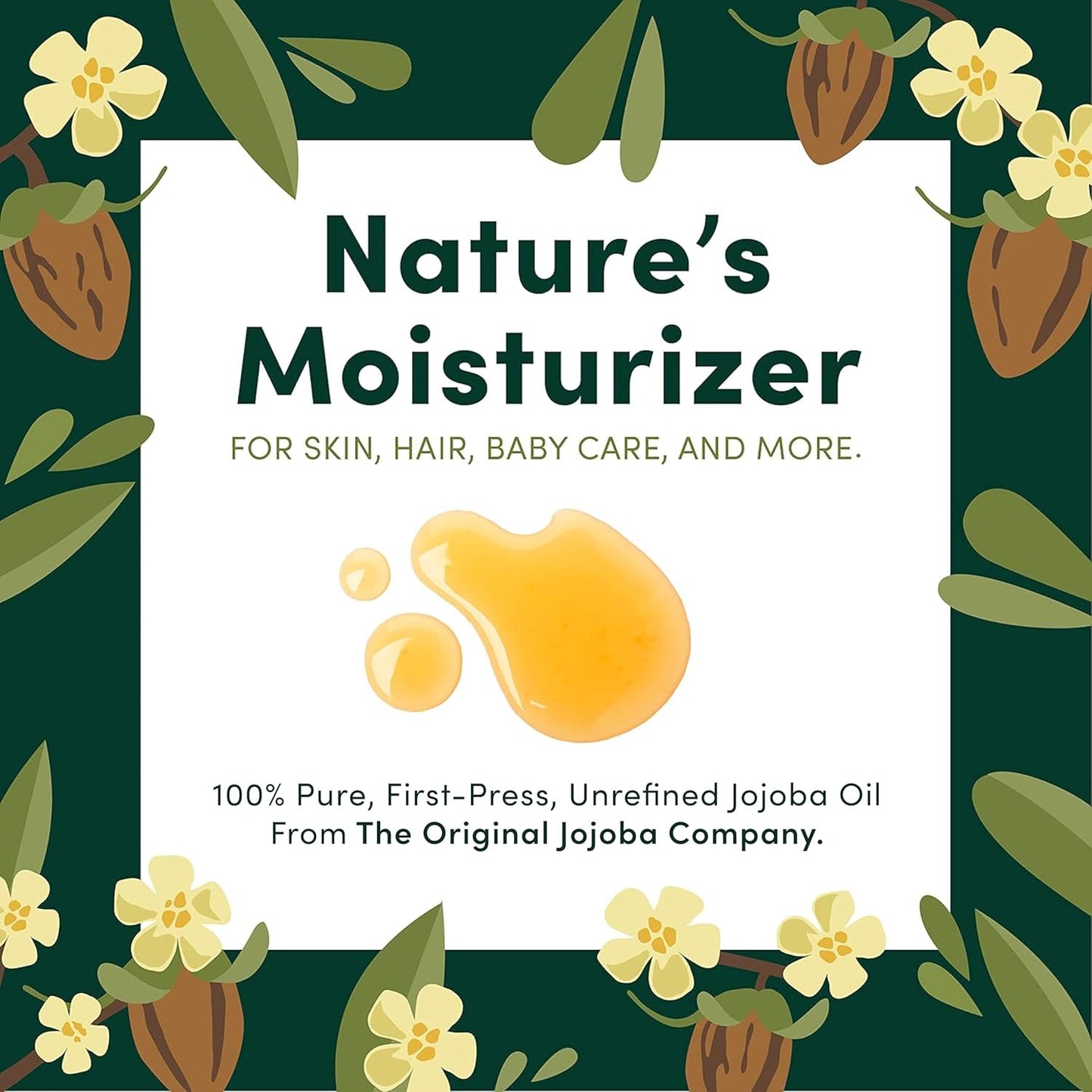 HobaCare Unrefined Organic Jojoba Oil for Skin Care, Hair, Beard, Scalp Massage - 100% Pure Carrier Oil for Perfume or Soap Making - Natural, Vegan, Cruelty-Free, Hexane-Free, Long Shelf Life (32 oz)-FemmiqueWomen