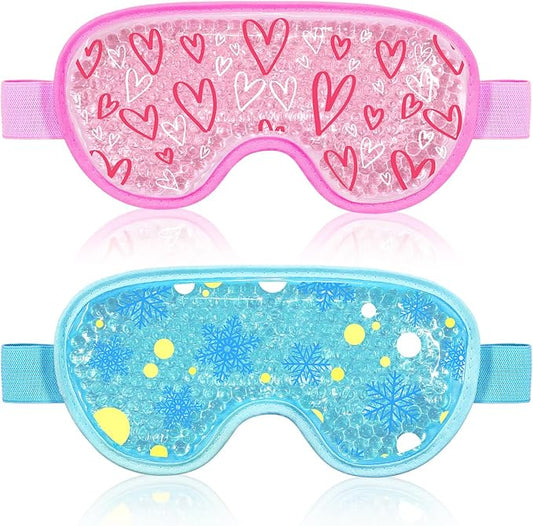 2PCS Cooling Eye Mask Gel Eye Mask, Reusable Hot Cold Therapy cold eye mask for Post Surgery, Puffiness, Dark Circles, Eye Bags, Dry Eyes, Migraines with Soft Plush Backing (Heart+Snowflake)-FemmiqueWomen