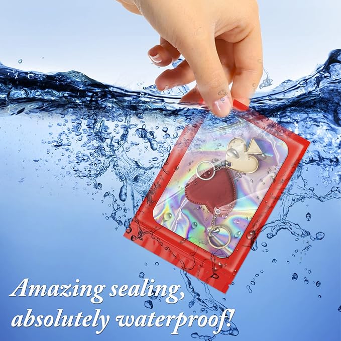 100 Pieces Smell Proof Mylar Resealable Bags, Holographic Packaging Bags, Resealable Odor Foil Pouch Zip Bag with Clear Window for Food Storage and Lipgloss, Jewelry Lash (Red, 3.5 x 6.3 Inch)-FemmiqueWomen