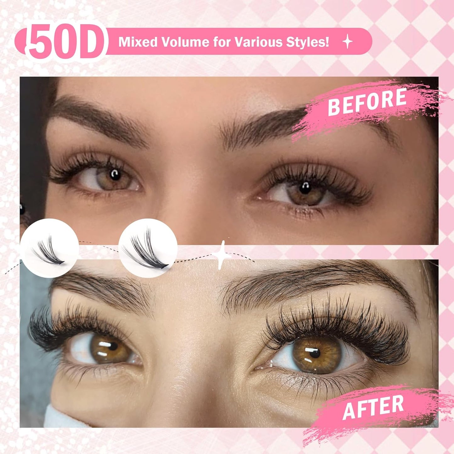 GAQQI Lash Clusters 320Pcs Individual Lashes 50D Mixed 9-16mm Eyelash Clusters C Curl Lash Clusters Look Like Mink Eyelash Extensions Thin Band Soft to Use Self Application(50D-CMIX）-FemmiqueWomen