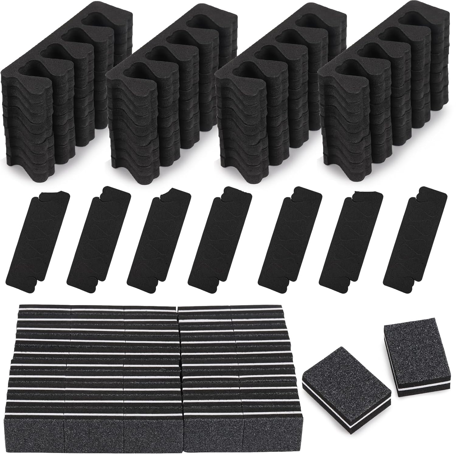102pcs Toe Separators Set - Premium Pedicure Tool Super Soft Pedicure Toe Separator- Mini Nail Buffer Block File 80/100 Grit 2 Sided, Black-FemmiqueWomen