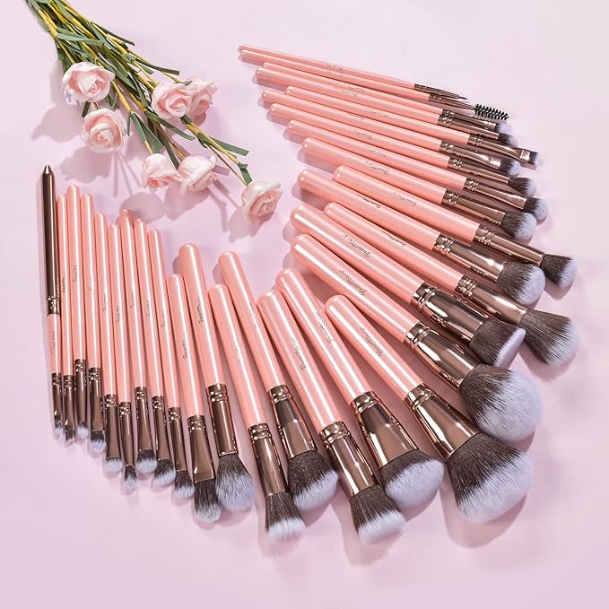 Bueart Design Labeled 30Pcs Professional Deluxe Makeup Brushes set with Extra large holder case for Foundation Face Blending Blush Concealers Eyeshadow-FemmiqueWomen