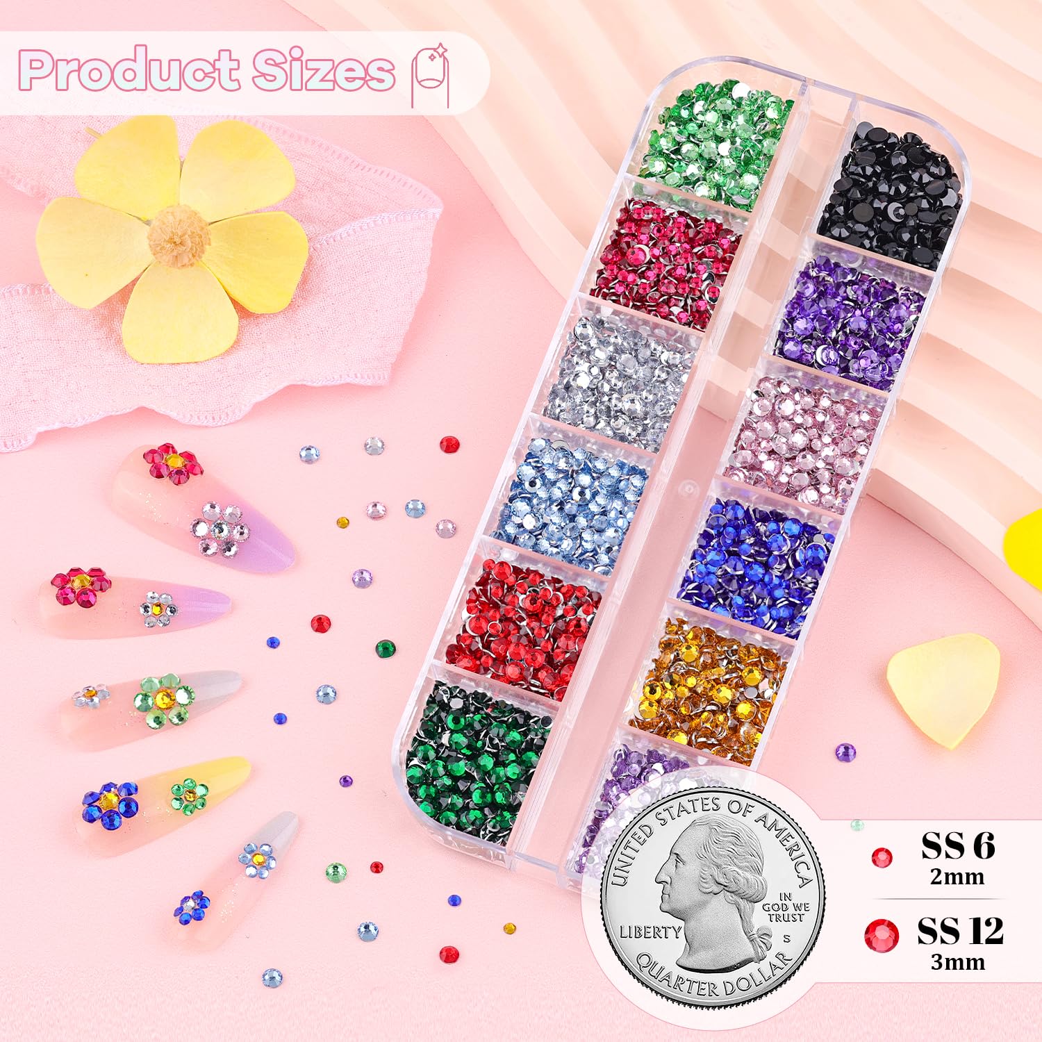 10000Pcs Small Resin Rhinestones for Nail Art with 15ML Nails Rhinestone Glue, Colorful 2/3MM Flatback Bedazzling Gems, Nail Rhinestones and Gems Crystals Charms for Acrylic Tips Manicure Decor-FemmiqueWomen
