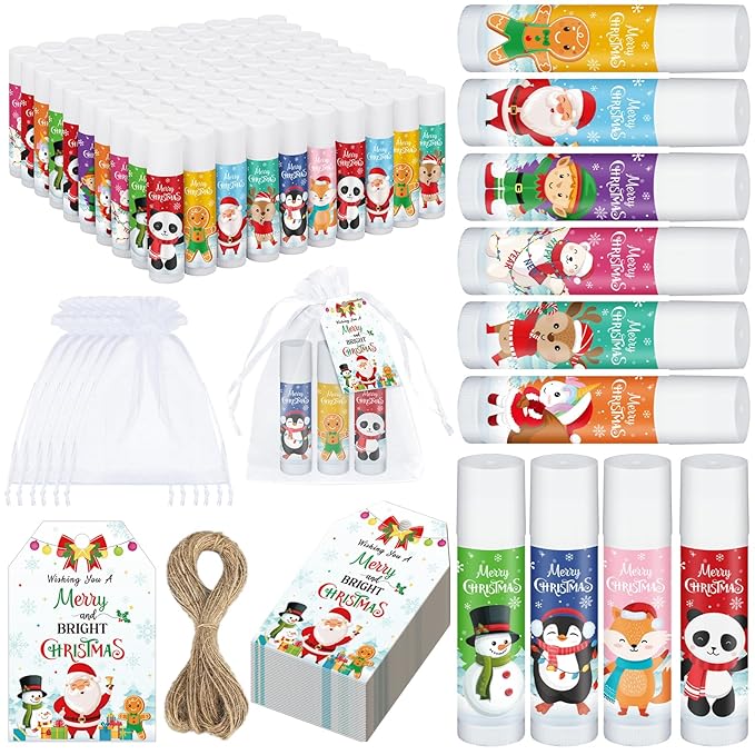 100 Pack Christmas Party Gifts Bulk Lip Balms Favors Bulk Christmas Stocking Stuffers Holiday Party Goodies Gifts Small Thank You Employee Appreciation Gifts for Women Men Coworkers Staff-FemmiqueWomen