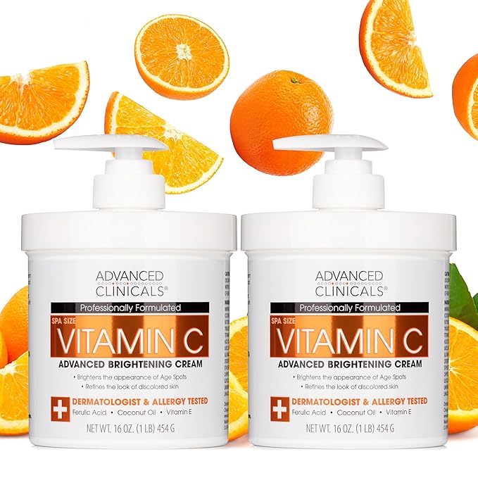 Advanced Clinicals Vitamin C Face & Body Cream Moisturizing Skin Care Lotion, Anti Aging Vitamin C Skincare Moisturizer For Body, Face, Age Spots, Wrinkles, & Sun Damaged Skin, Large 16oz (2-Pack)-FemmiqueWomen
