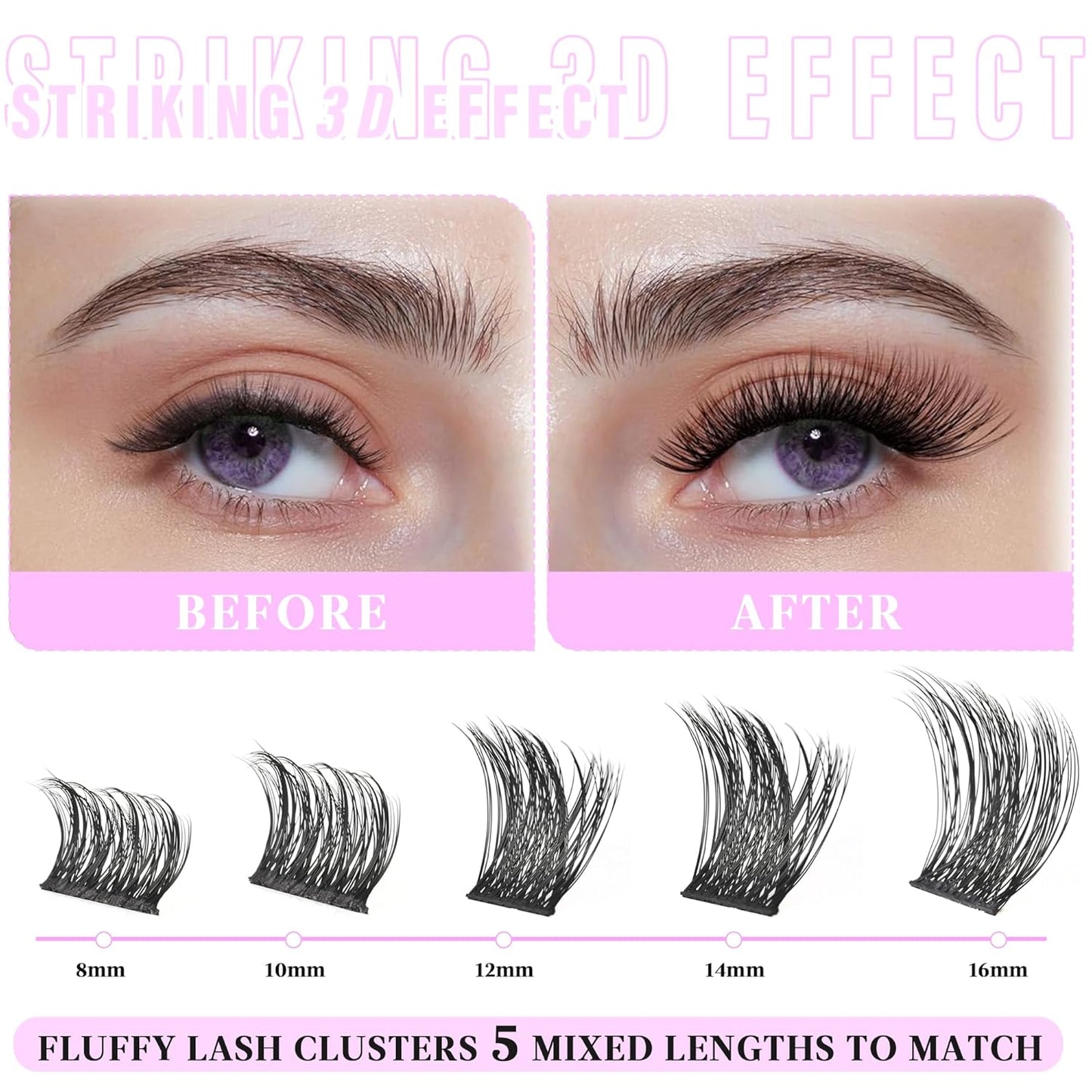 Natural Lash Clusters Eyelash Extensions Wispy Eyelash Clusters Lash Extension 72pcs 8-16MM D Curl Volume Individual Lashes Clusters Natural DIY Eyelash Extension-FemmiqueWomen