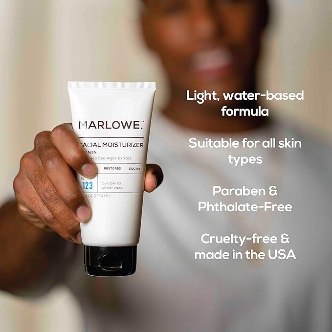 MARLOWE. No. 123 Men's Facial Moisturizer 6 oz, Lightweight Daily Face Lotion for Men, Includes Natural Extracts to Hydrate, Soothe & Restore, Light Aloe Citron Scent-FemmiqueWomen