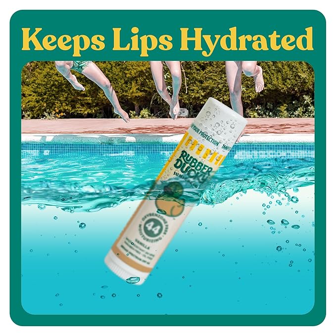 Rubber Ducky Lip Sunscreen SPF 44, Kids Vegan Lip Balm with Vitamin E, UV Protection, Water Resistant, Untinted, Vanilla Flavor, Broad Spectrum-FemmiqueWomen
