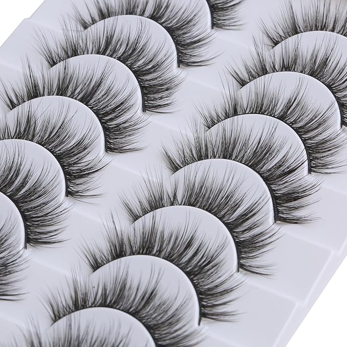 SUNWELL False Eyelashes 14mm Mink Lashes Natural Look 3D Faux Mink Lashes Manga Lashes Strips Soft Wispy Luxury Volume Fake Lashes 10 Pairs Pack-FemmiqueWomen