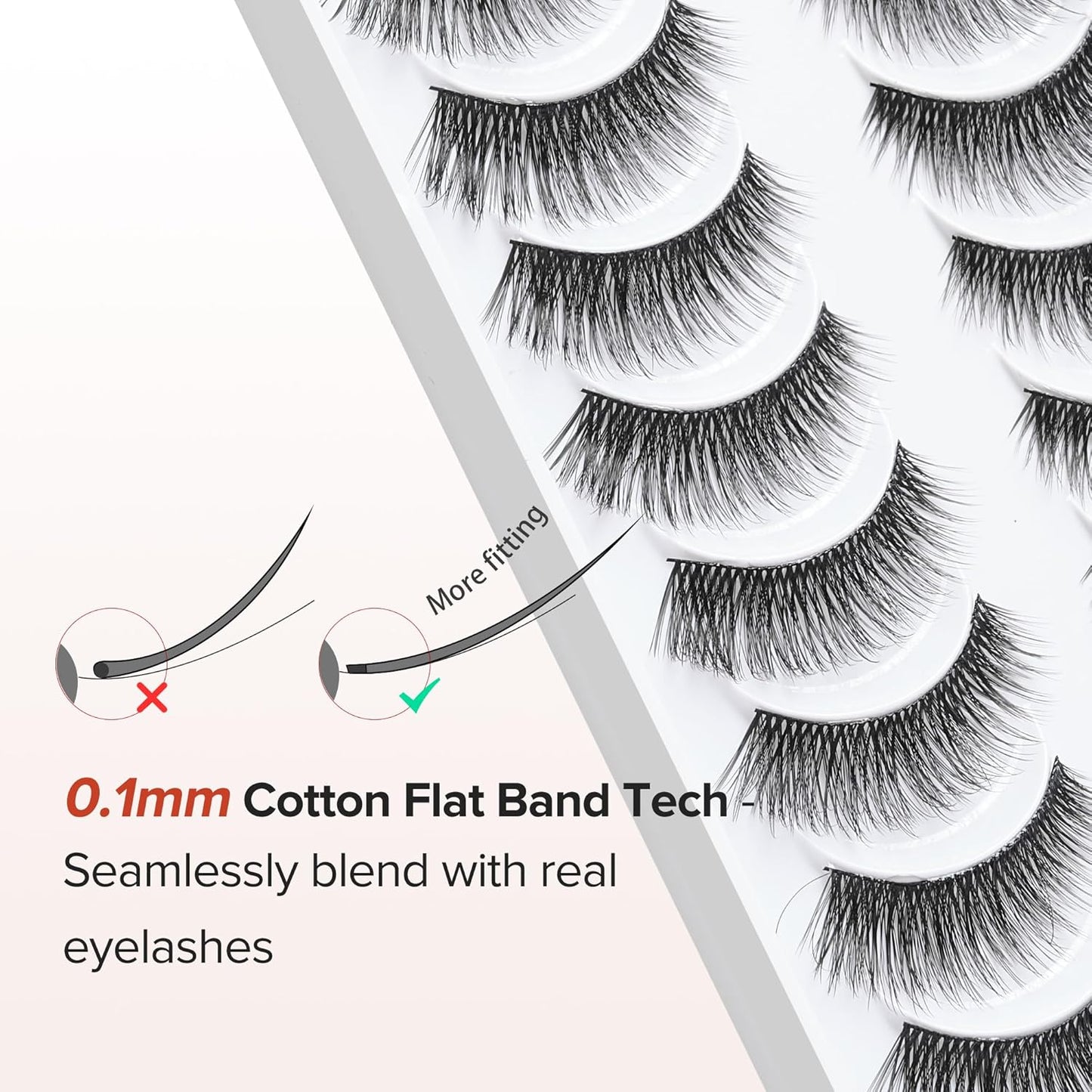 False Eyelashes Cat Eye Lashes Wispy 15mm Strip Eyelashes Thin Band Natural Lashes Fluffy Eyelashes Siligli Lashes Pack Fake Lashes 3D Volume Curly Eyelash 10 Pair-FemmiqueWomen