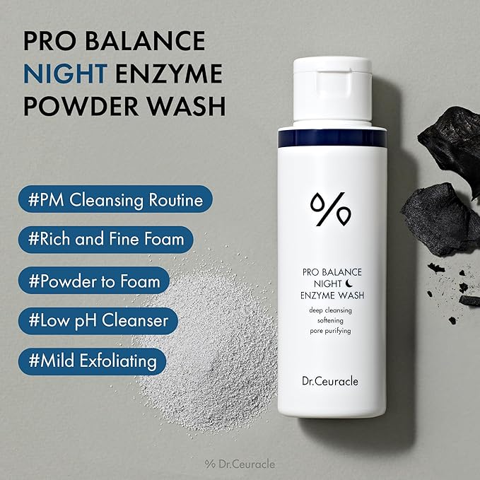 Dr.Ceuracle Pro Balance Enzyme Powder Face Wash - Korean Day and Night Natural Enzyme Powder Face Wash for Deep Pore Cleansing, Sebum Removing, pH Skin Balancing Care (Night Wash)-FemmiqueWomen