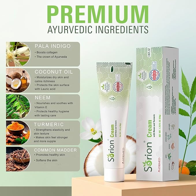 Sorion Cream - Herbal Moisturizer for Dry, Itchy, Flaky Skin with Coconut Oil, Neem, Turmeric and Pala Indigo Plant Skincare-FemmiqueWomen
