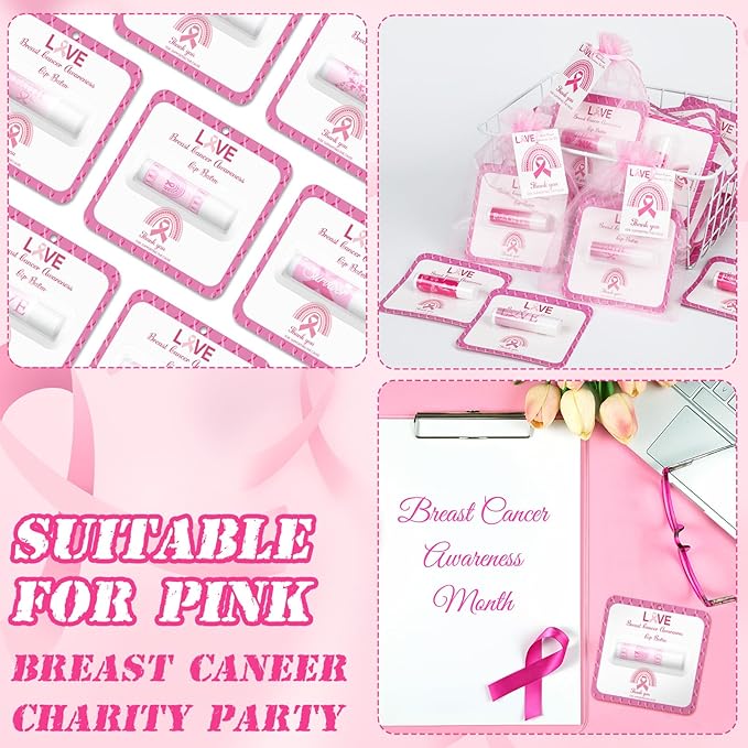 30 Pack Breast Cancer Awareness Favors Bulk Lip Balms Gifts Pink Ribbon Lip Balms Favors Breast Cancer Awareness Month Accessories Support Party Items Decorations for Women Men Survivors-FemmiqueWomen