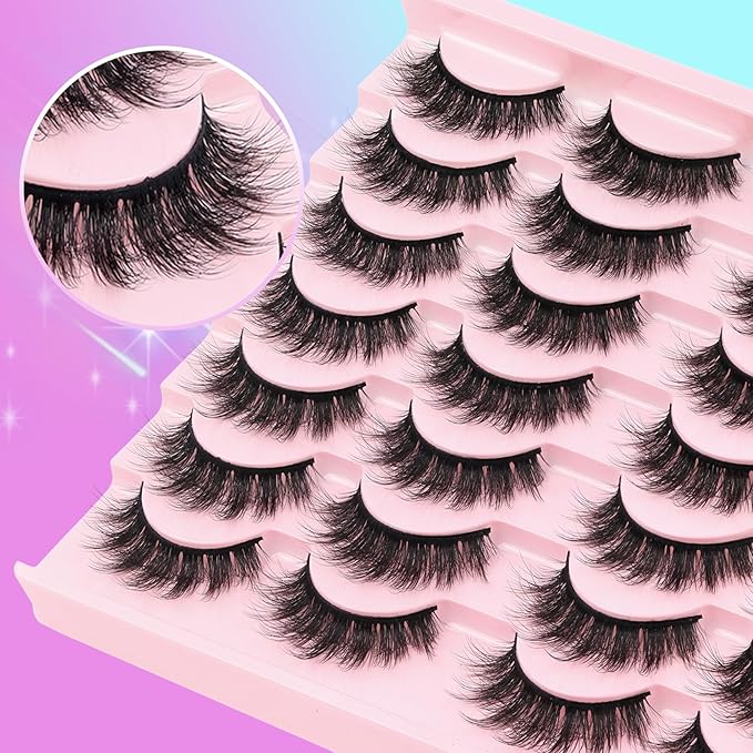 Losha Lashes Fluffy False Eyelashes 5D Volume Eye Lashes 14 Pairs Vegan Fake Eyelashes Soft Faux Mink Lashes Pack (Thrives Only)-FemmiqueWomen