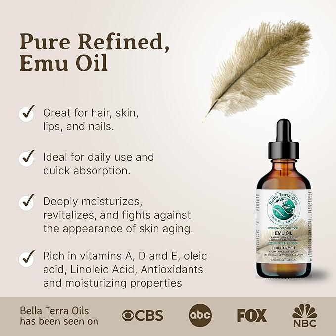 Bella Terra Oils - Emu Oil 8 oz - Australian Legacy, Famed for Omega-3, Omega-6 & Omega-9, The Natural Secret to Radiant Skin-FemmiqueWomen