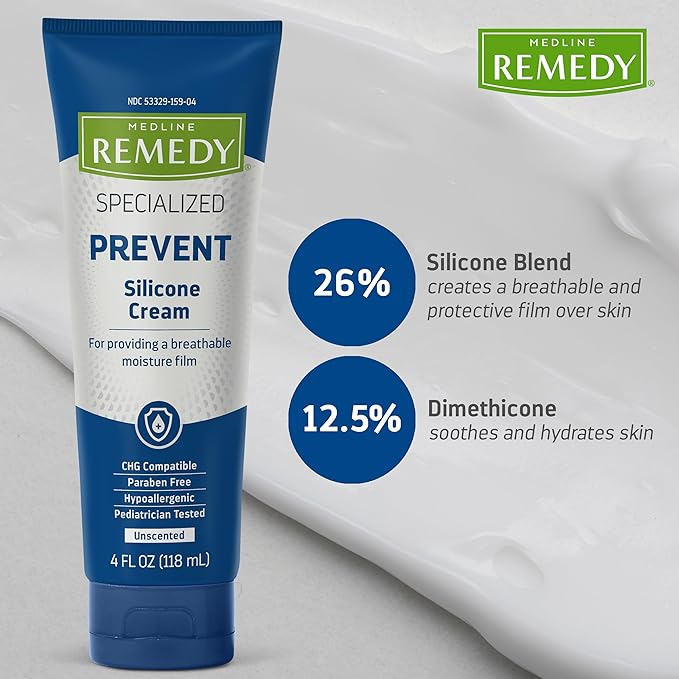 Medline Remedy Specialized Silicone Cream, Unscented (4 fl oz), Gentle Breathable Film for All Ages, Paraben-free and Hypoallergenic Skin Care, Barrier for Dry Cracked Skin-FemmiqueWomen