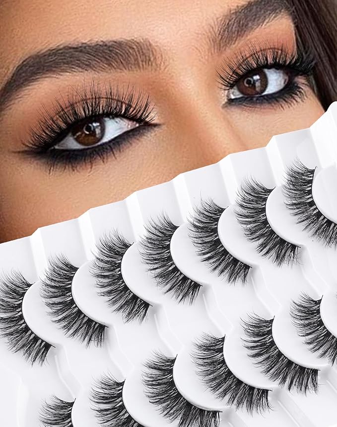 Lashes Wispy False Eyelashes Natural Look Fluffy Mink Lashes Doll Eyelashes Thick Faux Mink Eyelashes C Curl Fake Lashes 14MM 7 Pairs-FemmiqueWomen