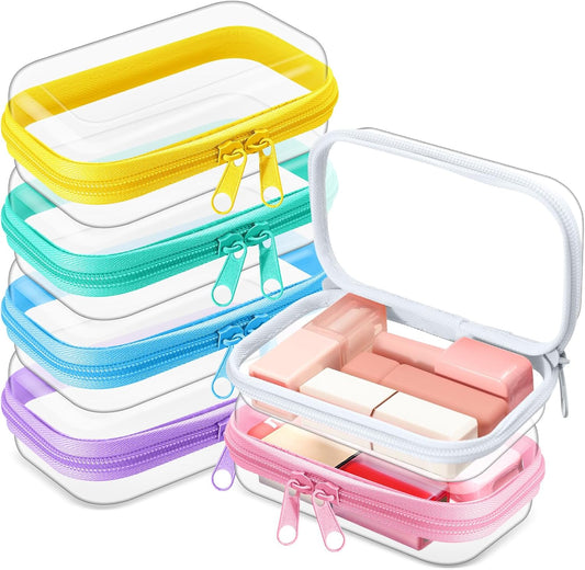 Sanwuta 6 Pcs Clear Hard Zipper Case Pencil Pouches Hard Plastic Zipper Pouches Makeup Bag Transparent Cases for Snacks Plastic Storage Organizer Box for Travel (Colorful,5 x 3 x 2 Inch)-FemmiqueWomen