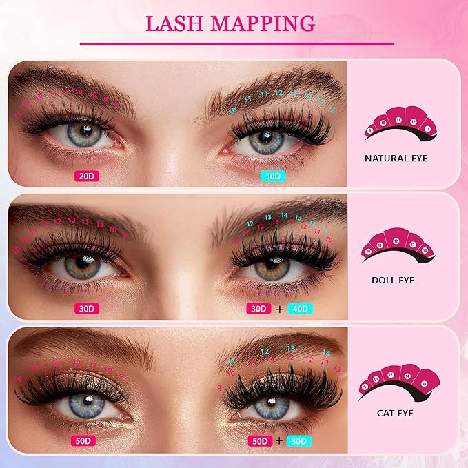 Waltz Lash Clusters Kit - Lash Clusters Lash Extension Kit with Bond and Seal Eyelash Cluster 20D30D40D50D-0.07D Cluster Eyelash Extensions Eyelash Extension Kit DIY at Home-FemmiqueWomen