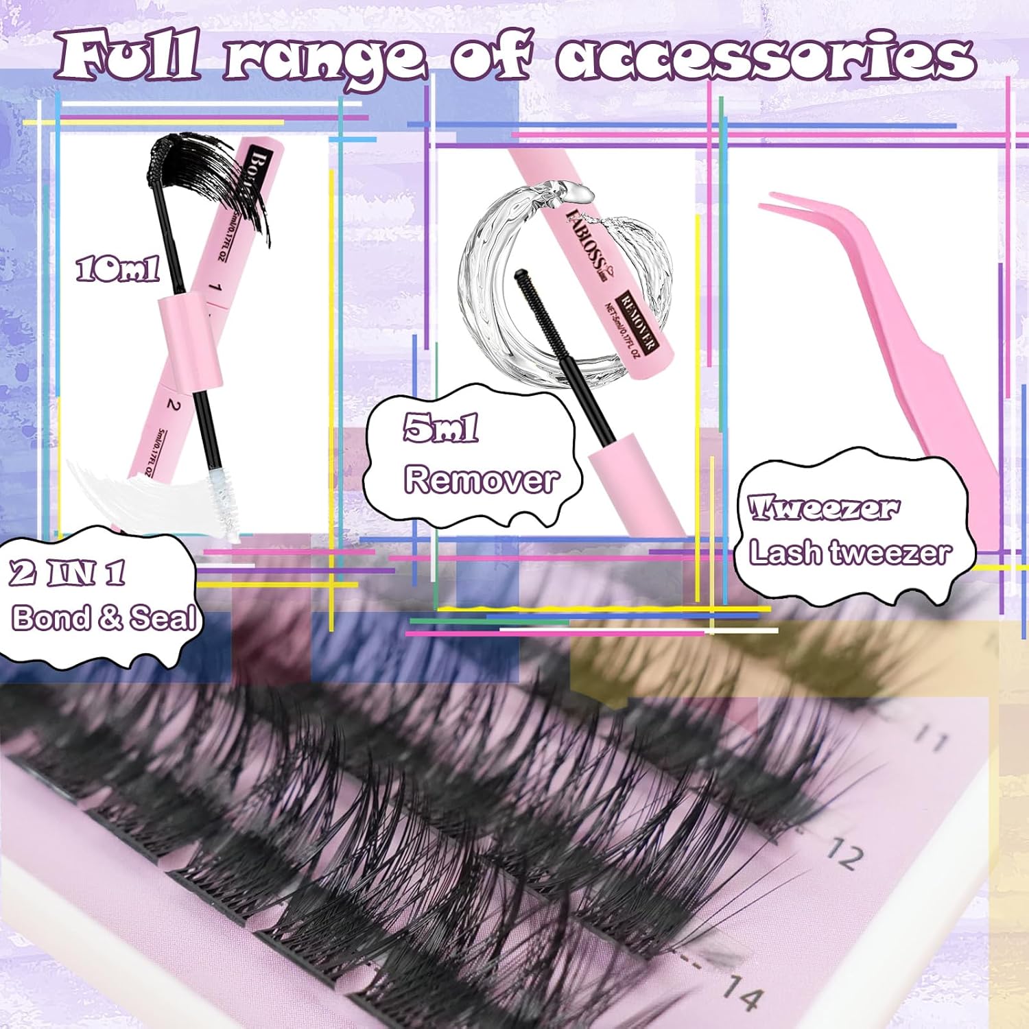 Lash Clusters Kit Fluffy 144Pcs Lash Clusters DIY Eyelash Extension Kit 80D Individual Lashes Clusters Kit With Lash Bond And Seal, Lash Remover, Lash Tweezers(80D, 9-16mm, Kit)-FemmiqueWomen