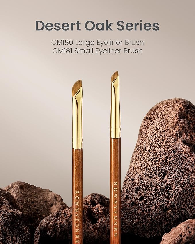 Desert Oak Series Precision Angled Eyeliner Brush - Ultra-Fine Nylon Bristles for Razor-Sharp Gel/Liquid/Powder Lines, Detail Work & Tightlining, Bubinga Handle & Brass Ferrule (CM 181)-FemmiqueWomen