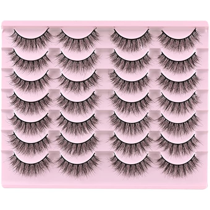 FARRED Natural Lashes Short Eyelashes Wispy False Mink Lash Pack 14 Pair Natural Look Fluffy Doll Eyelash Small Fake Strip Lashes Full Pestañas Sets for MUA and Beginners Daily Makeup (F5 | 8-15mm)-FemmiqueWomen