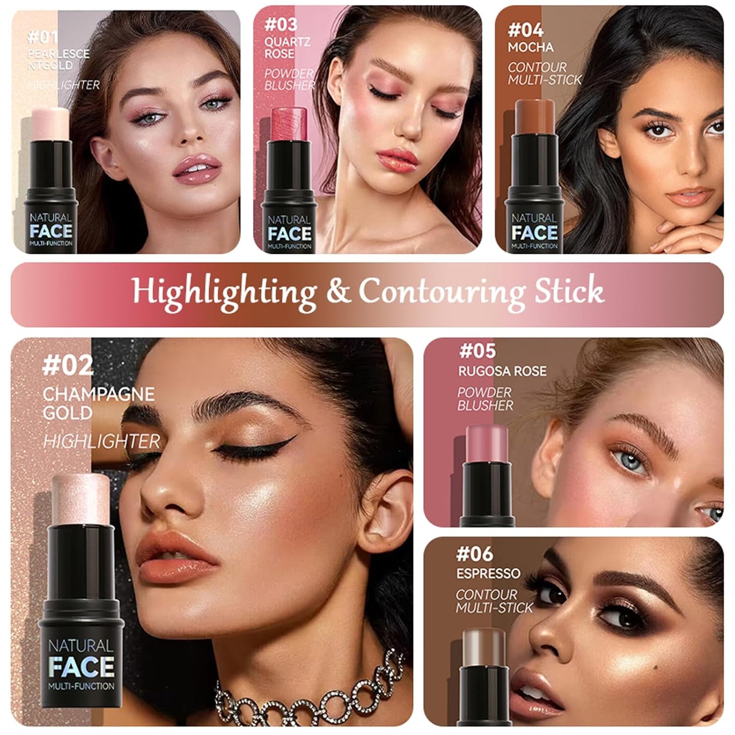 3Pcs Cream Contour Stick Makeup Kit,Create Face Contour,Highlighter Stick,Blush stick for Sculpt the Cheeks,Bronzer Contour Sticks,Waterproof Long-lasting Contour set,Non-greasy（01#,03#,04#）-FemmiqueWomen