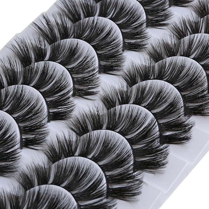 SUNWELL False Eyelashes 18mm Mink Lashes 8D Fluffy Faux Mink Lashes Dramatic Cat Eye Lashes Strips Soft Full Volume Fake Eyelashes 10 Pairs Pack-FemmiqueWomen