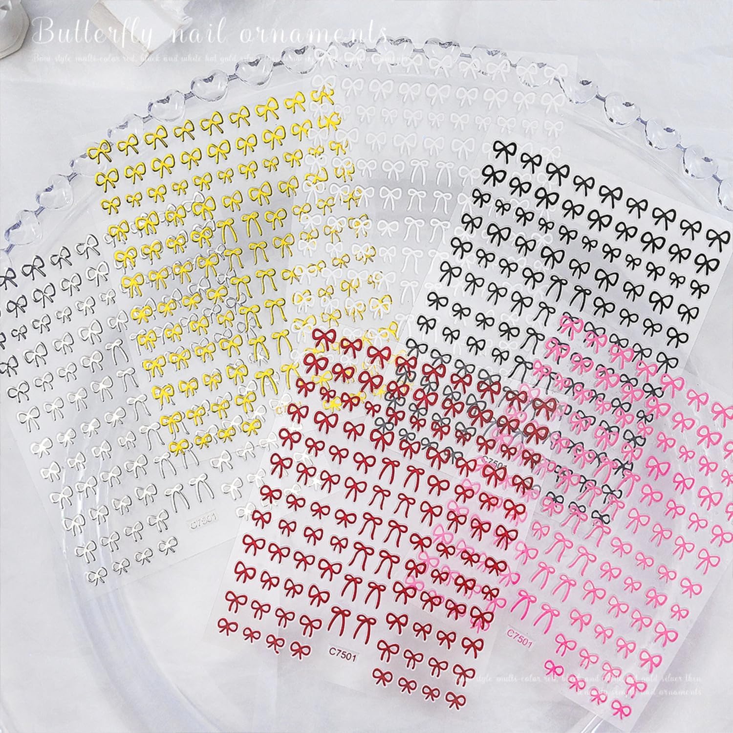 12 Sheets Self-Adhesive Bow Nail Stickers - 3D Decals for Nail Art - Black, White, Pink - DIY Manicure Decorations for Women & Girls-FemmiqueWomen