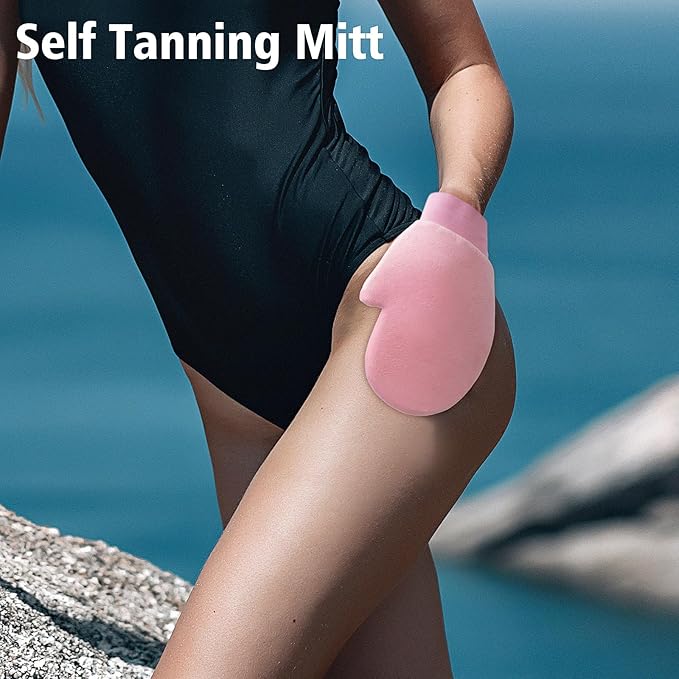 Self Tanner Brushes- Extra Large Body Kabuki Brush & Tanning Mitt, 2 Pcs, Big Body Makeup Brush for Legs, Face, Soft Self Tanning Glove Applicator for Fake Tan, Foundation, Lotion, Makeup (Purple)-FemmiqueWomen