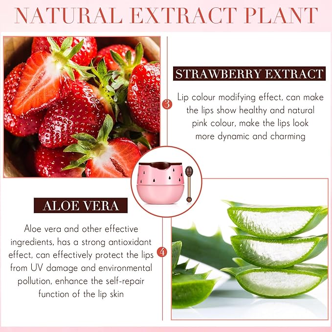 12 Pcs Bee Lip Balm Honey Pot with Brush Propolis Lip Mask Overnight, Moisturizing Hydrating Lip Sleeping Mask Prevention Dry and Cracked(Honey+Strawberry)-FemmiqueWomen