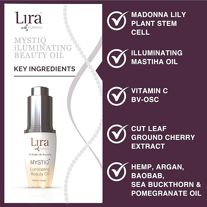 Lira Clinical MYSTIQ iLuminating Beauty Oil - Vitamin C Face Oil with Plant Stem Cell Extract - Hydrates Skin with Argan, Baobab with Antioxidants - Facial Drops for Daily Skincare Routine - 0.5 Oz-FemmiqueWomen