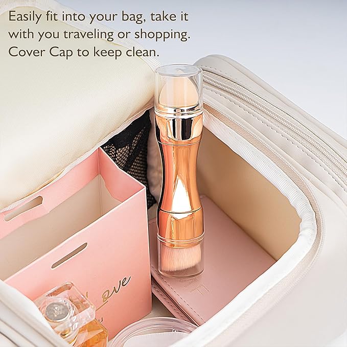 kullder 4 in 1 Makeup Brush Travel Makeup Brushes Blend Sponge, Eyebrow, Eyeshadow & Blush Brushes for Foundation Concealer Double Ended Makeup Brush with Powder Puff Women Ideal Gifts-FemmiqueWomen