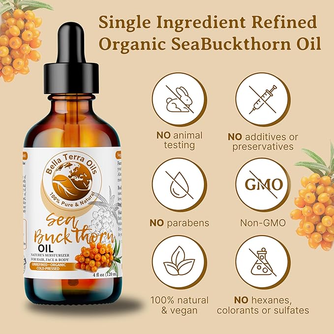 Bella Terra Oils Pure Sea Buckthorn Oil – 1gallon, Enhances Hair and Skin Appearance, Rich in Nutrients, Non-Greasy, Quick Absorbing-FemmiqueWomen