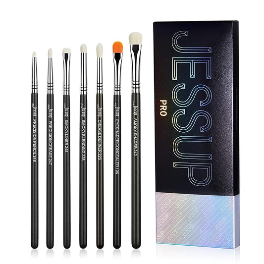 Jessup Eyeshadow Brush Set 7pcs Fluffy Eye Makeup Brushes for Eye Shadow Blending Shader Crease Concealer Black T334-FemmiqueWomen