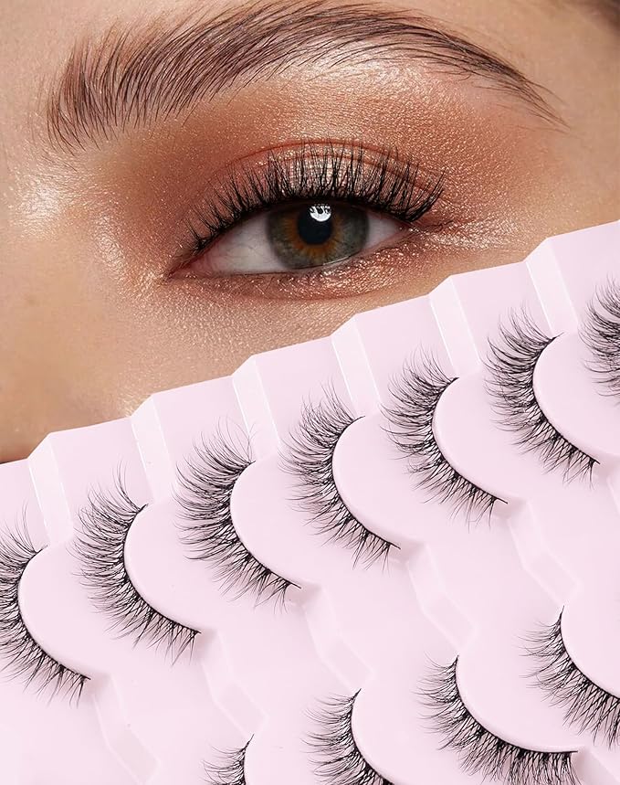 Lashes Natural Cat Eye Lashes Wispy Lashes 13mm False Lashes Wispy Lashes C Curl Strip Eyelashes Thin Cotton Band Soft Fake Eyelashes False Lashes Pack 7 Pairs-FemmiqueWomen