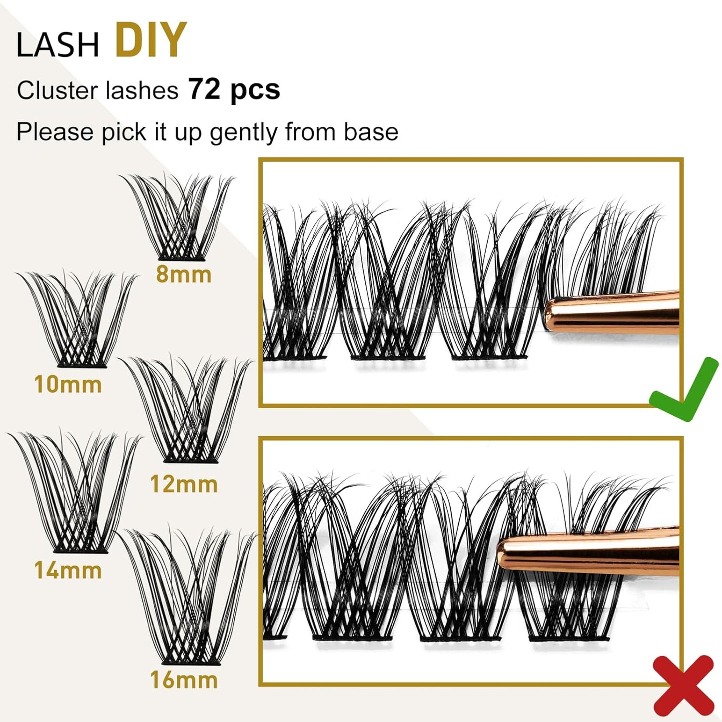 Lash Clusters B10 Mixed Tray DIY Eyelash Extensions 72 Clusters Lashes B&Q Eyelash Extensions Volume Wispy Individual Lash Clusters at Home Lash Extensions (B10,D-8-16MIX)-FemmiqueWomen