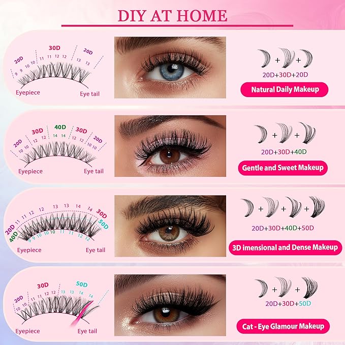 Waltz Lash Clusters Kit - Lash Clusters Lash Extension Kit with Bond and Seal Eyelash Cluster 20D30D40D50D-0.07D Cluster Eyelash Extensions Eyelash Extension Kit DIY at Home-FemmiqueWomen