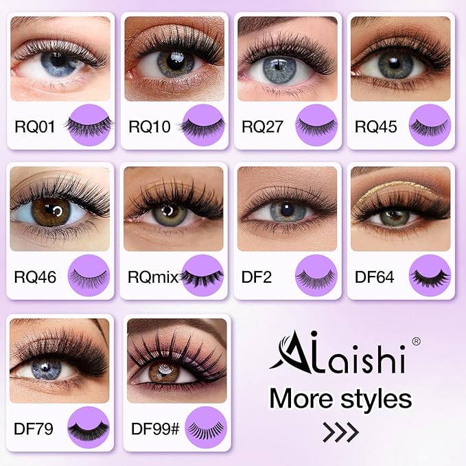 Wispy False Eyelashes Kit With Bond, Seal and Tweezer, 7 Pairs Natural Look Fake Cat Eye Lashes Strips Thin Band Extensions Waterproof Easy Eyelashes for Beginners RQ01-FemmiqueWomen