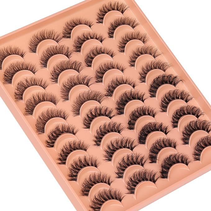 JIMIRE False Eyelashes 4 Styles Mixed Demi Wispies Cat Eye Lashes Mink Lashes Fluffy D Curl Russian Strip Lashes Natural Look Fake Lashes Pestañas 20 Pairs Pack-FemmiqueWomen