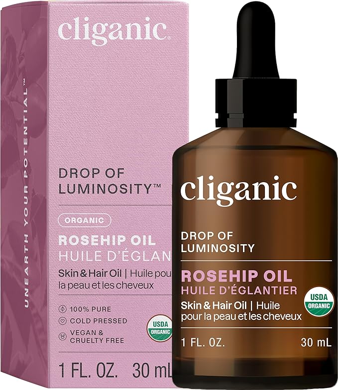 Cliganic Organic Rosehip Seed Oil for Face, 100% Pure | Natural Cold Pressed Unrefined Non-GMO | Carrier Oil for Skin, Hair & Nails (Packaging May Vary)-FemmiqueWomen