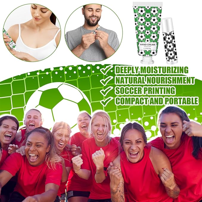 36 Sets Soccer Lip Balm Hand Cream Set soccer Party Favors, Include 36 Lip Balm 36 Moisturizing Hand Cream 36 Bags 36 Cards and Ropes for Soccer Accessories Gifts-FemmiqueWomen
