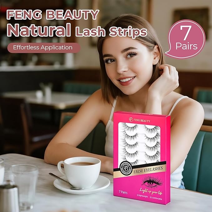 Wispy Lashes - Natural False Eyelashes Strip Lashes with Clear Band for Daily Wear 7 Pairs Cat Eye Lashes 12mm Reusable Fake Lashes That Look Like Extensions-FemmiqueWomen