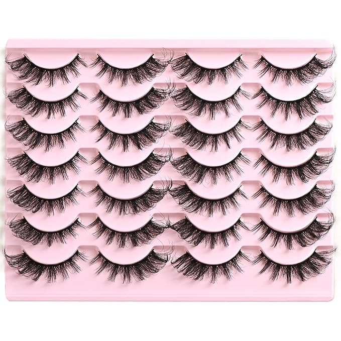 FARRED Cat Eye Lashes Fox Eyelash Wispy Fluffy False Eyelashes 14 Pairs Fake Eyelashes Natural Look Short Natural Lashes Cat Eye Lash Wispy Volume Eyelash (F23 | 8-16mm)-FemmiqueWomen