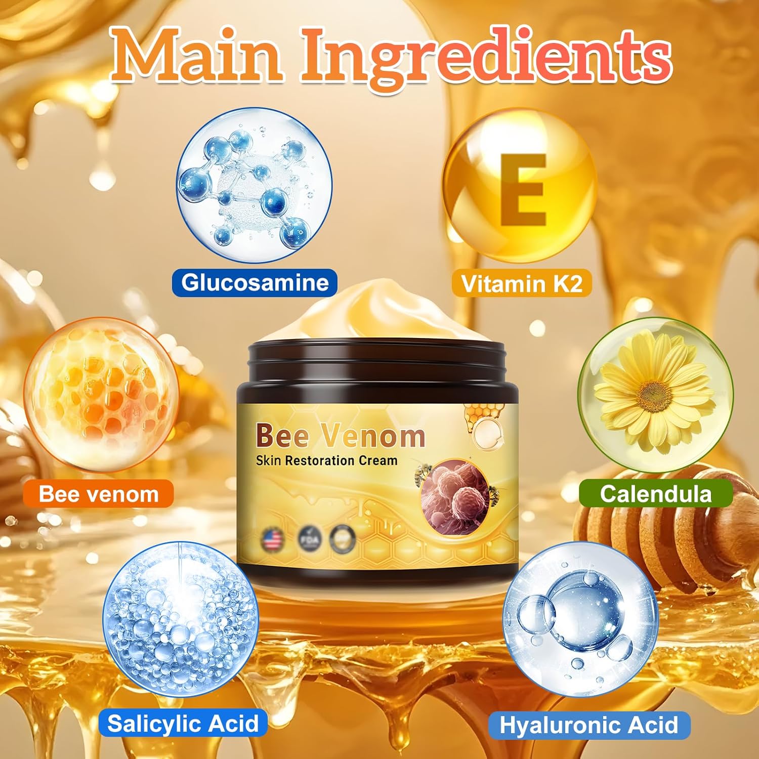 2Pcs Bee Venom Skin Restoration Cream, Professional Bee Venom Comprehensive Skin Treatment Cream, for Firming, Wrinkle Reduction & Moisturizing, Natural Serum for All Skin Types-FemmiqueWomen