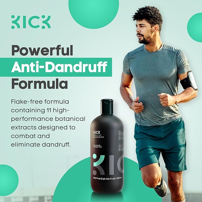 Kick Mens Shampoo - Peppermint & Tea Tree for Oil Control - Sulfate-Free, Refreshing Formula - Anti-Dandruff and Scalp Soothing - Shampoo for Oily Hair - Cruelty-Free - 16.6oz-FemmiqueWomen