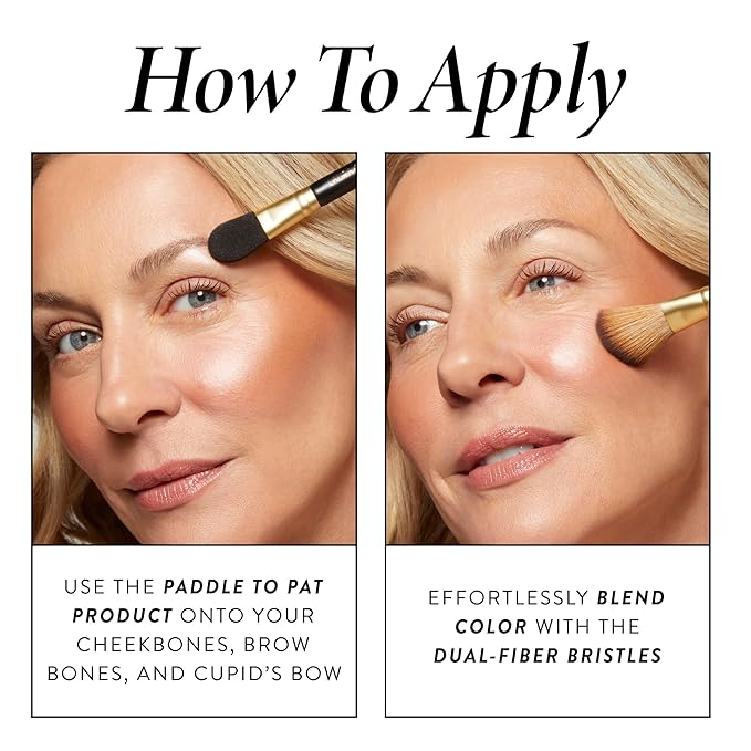 LAURA GELLER NEW YORK Dual-Ended Highlighter Brush - Multipurpose Makeup Brush for Highlighter, Blush, Bronzer and More - Includes Dual-Fiber Vegan Bristles and Satin Paddle for Flawless Application-FemmiqueWomen